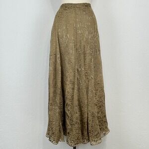 Soft Surroundings Boho Ethereal Skirt Sz Medium Gold Satin Burnout Devore Flowy